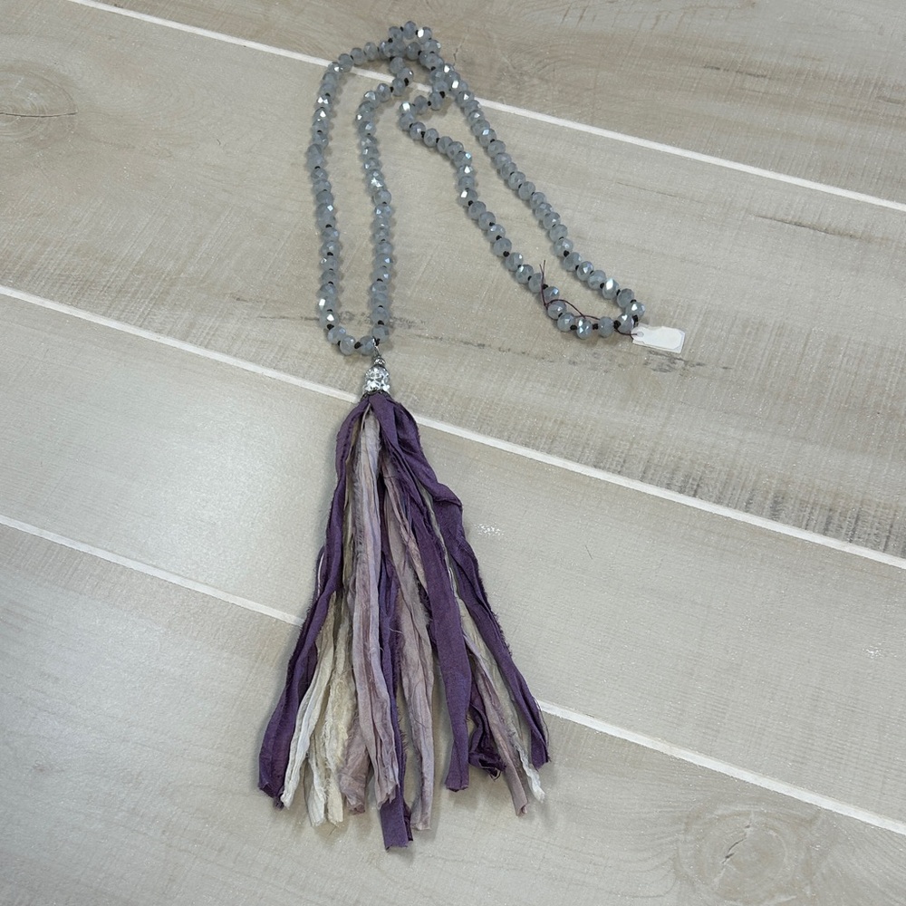 Elegant Purple and Gray Tassel Necklace